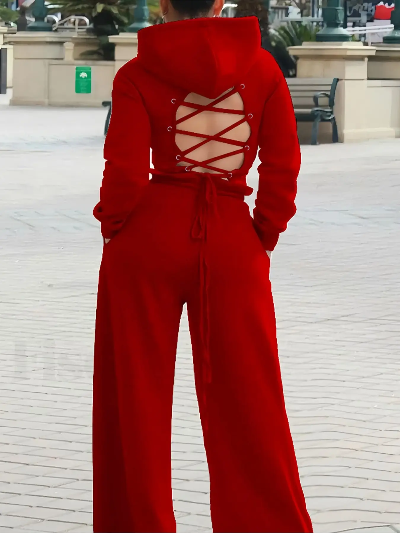 Women's Street Style Fitted Cropped Hoodie & Adjustable Drawstring Waist Wide Leg Pants 2 Piece Set, Short Sleeve Pullover Knit Sweatshirt, Casual for Spring & Fall Seasons, Womenswear