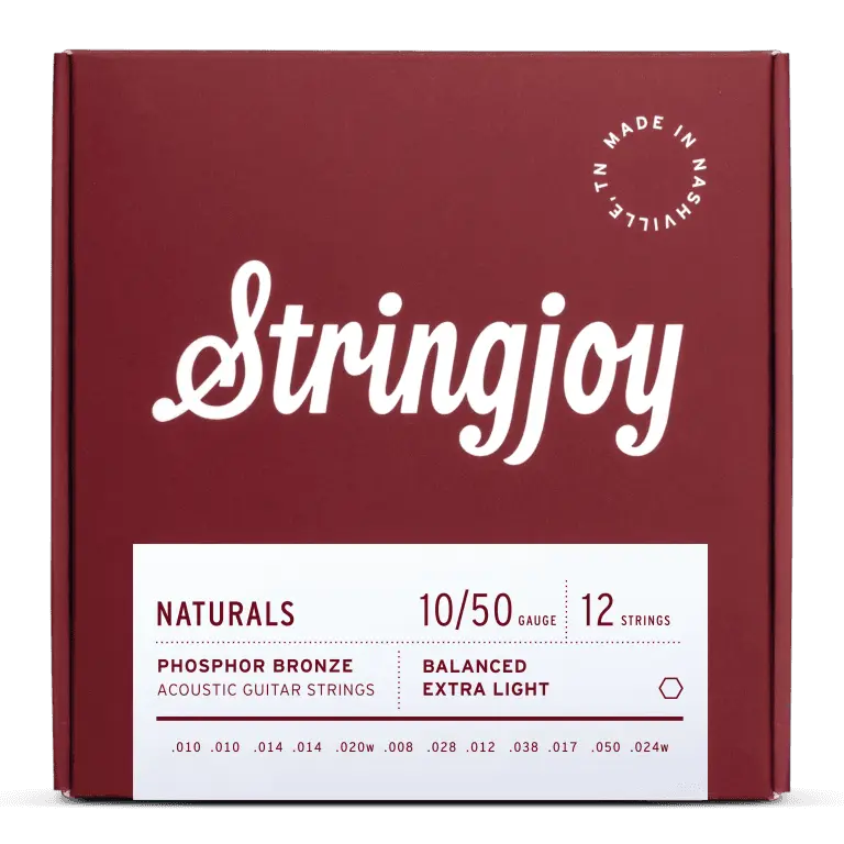 Stringjoy 12-String Acoustic Guitar Strings Set - 10-50 Gauge Extra Light Phosphor Bronze, Warm Tone, Woody Characteristics, Resistant to Corrosion, Corrosion-Resistant