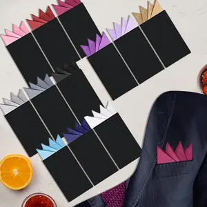 12 Pack Pre-folded Pocket Squares Solid Color Handkerchief Masculine Polyester Handkerchief Pocket Square Fashion Accessories