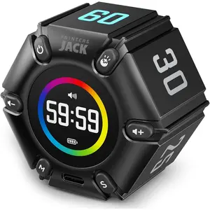 Black Pomodoro Productivity Cube, Visual Focus Timer with Silent Mode, Vibration, Adjustable Audio Alerts, 3/5/10/25/30/60 Min & Customizable Countdown for ADHD, Studying, Office