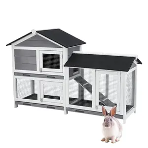 GARVEE Gravee Two Floors 62" Wooden Outdoor Indoor Roof Waterproof Bunny Hutch Rabbit Cage Guinea Pig Coop PET House for Small to Medium Animals with Stairs and Cleaning Tray PET537