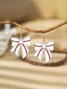Baseball Bow Design Dangle Earrings, Cute Sports Themed Jewelry for Women & Girls, Fashion Jewelry for Party, Daily Decor, Trendy All-match & Exquisite Jewelry for Birthday Gift, Statement Earrings, Versatile Earrings