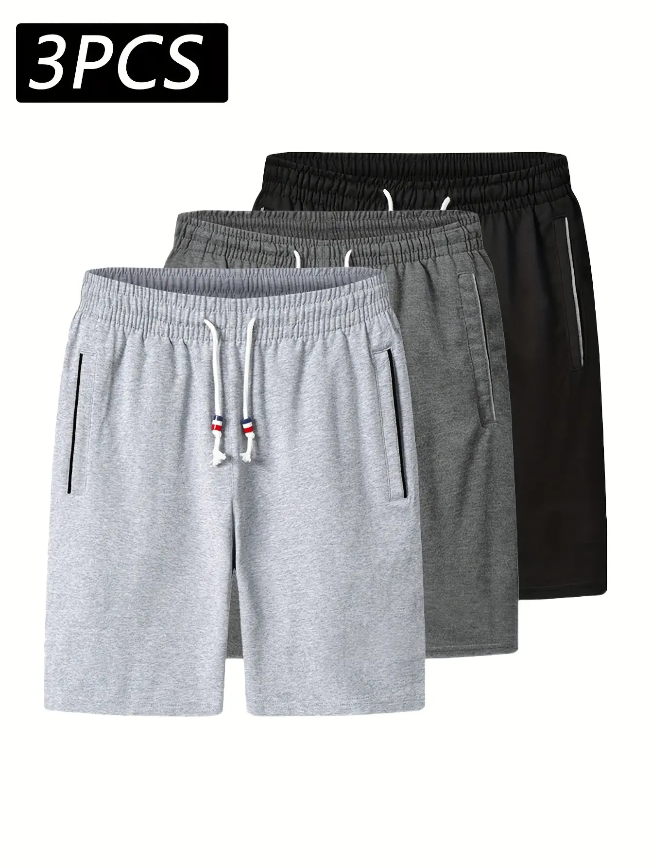 Men’s solid-color drawstring shorts, 3-pack — athletic joggers for outdoor running and casual travel pants