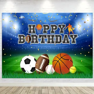 Birthday Backdrop Banner Ball  Boys  Happy Birthday Photography Background 7x5ft Stadium Field Basketball Football Baseball Soccer Party Decorations  Portraits Photo Studio Props