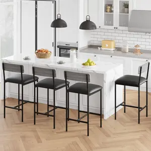 Garvee Upholstered Bar Stools Set of 4 – Counter Height Chairs with Backrest and Footrest – Wide 25.5'' Seats Ideal for Kitchen Island, Apartment, Small Dining Table – Easy Assembly in Rustic Grey