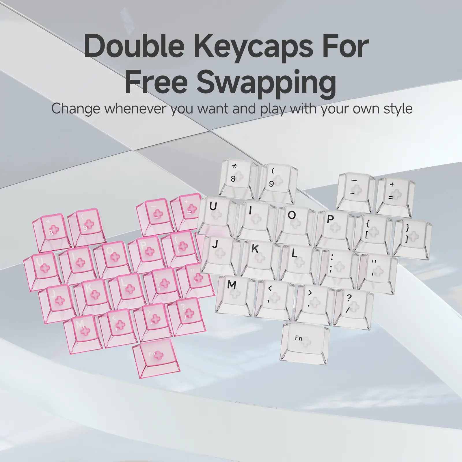 AJAZZ Love Heart Transparent Keycap Set, 20-Keys White/Pink for RGB Mechanical Keyboards, Pink for Keycap Set Keyboards, Transparent Keycaps Gaming Setup Accessories