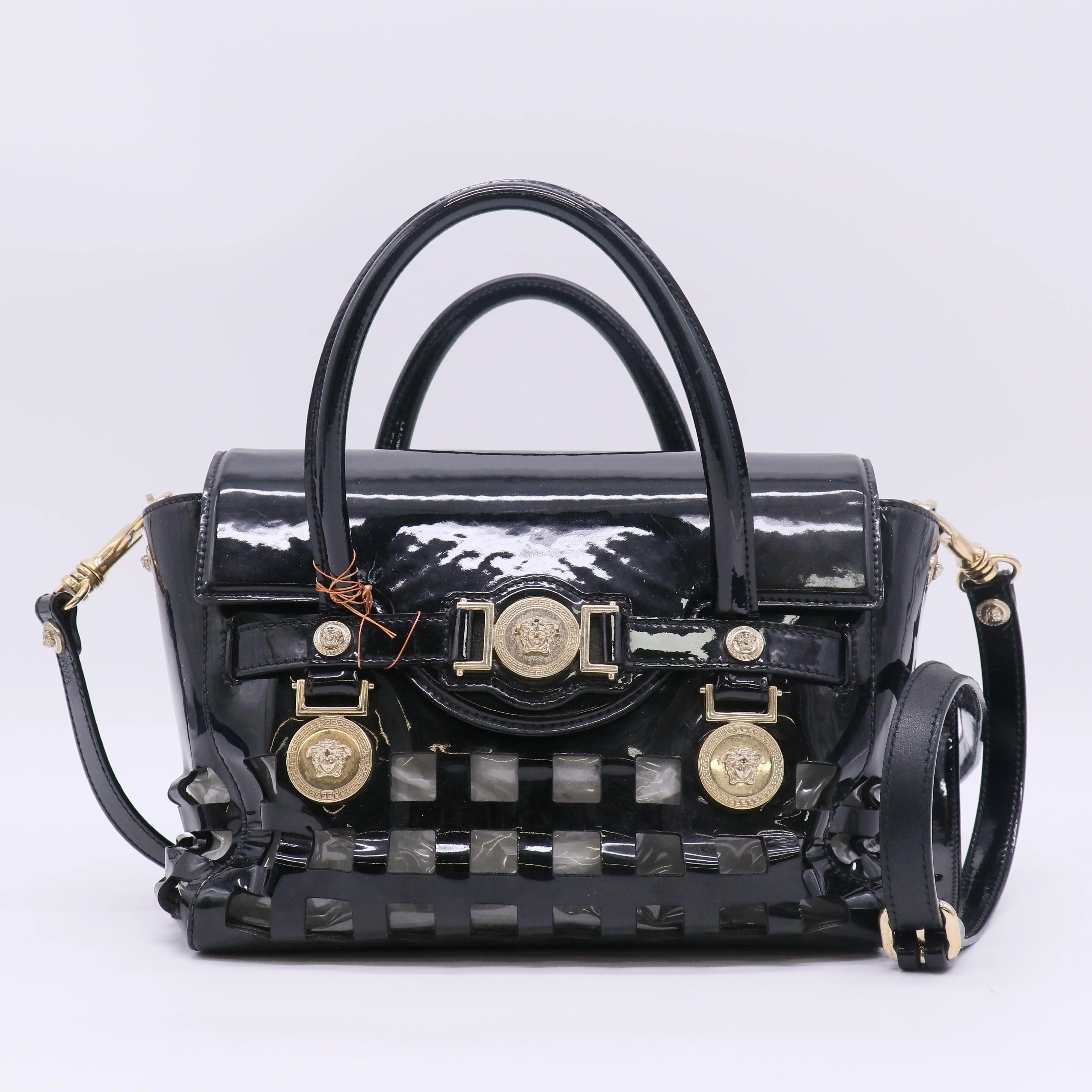 Pre-owned VERSACE Patent Tote Bags Medusa Top Handle Bag Twins LDJ5335