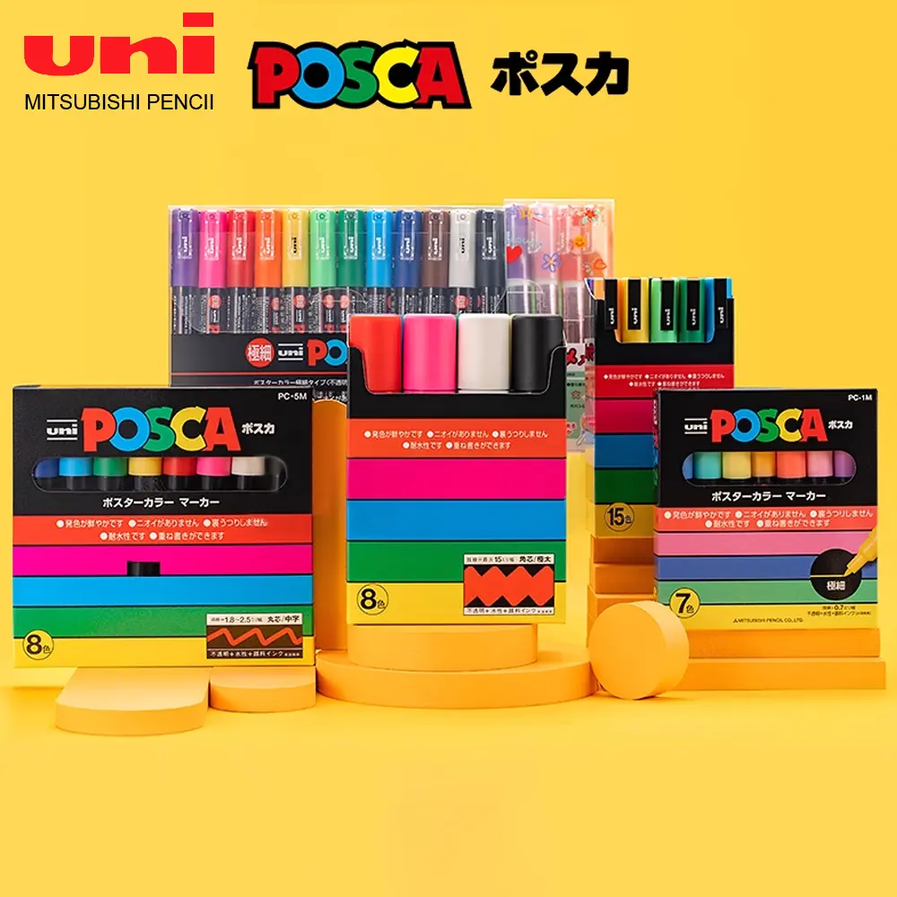 Japan Uni Mitsubishi POSCA Acrylic Marker Pen Set Washable POP Professional Poster Advertising Pen PC-1M/3M/5M Painting Graffiti Color Art Student Special Painting Supplies