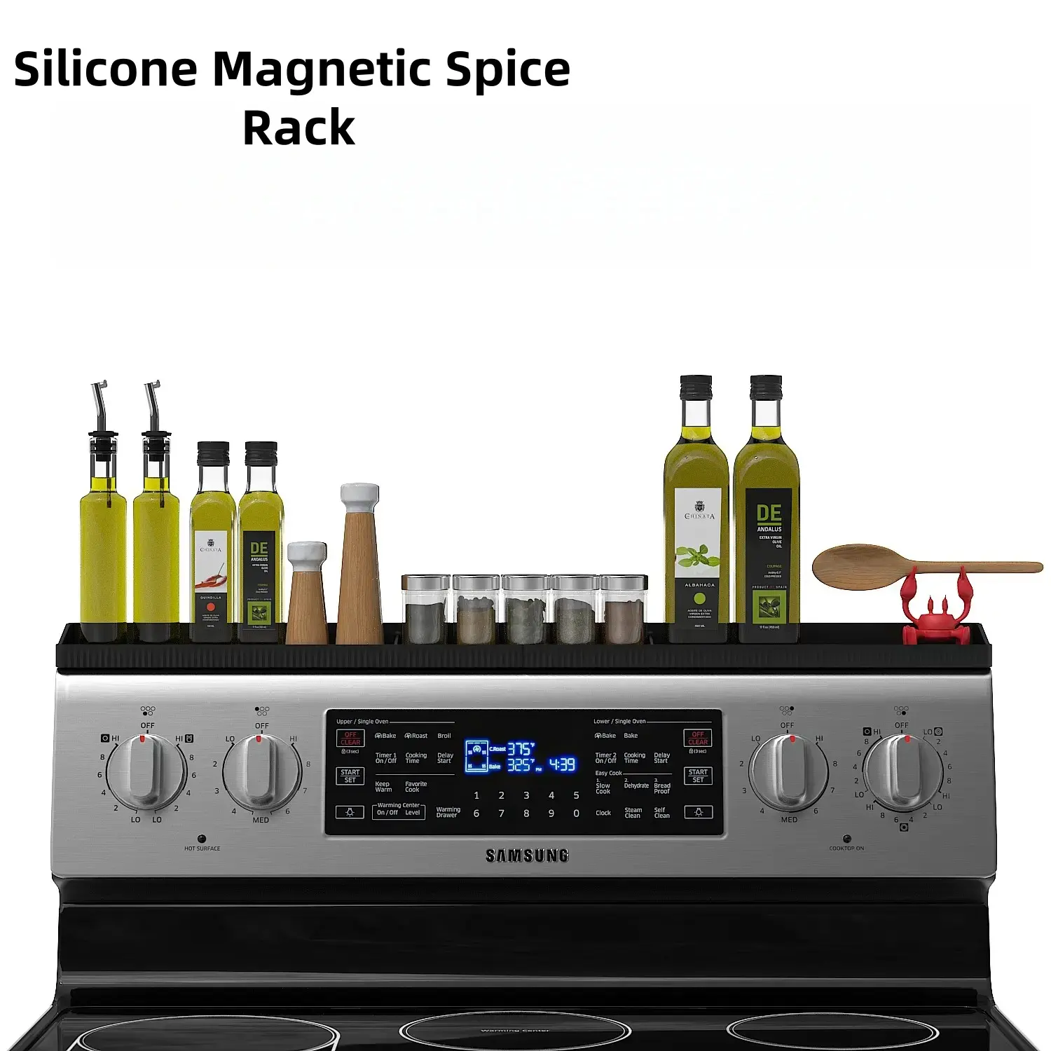 ONESHOW HOME Detachable Magnetic Spice Rack - Silicone Stove Top Organizer with Easy Installation, Flexible Design, Grill Rack Compatibility for Clutter-Free Kitchen Storage, No
