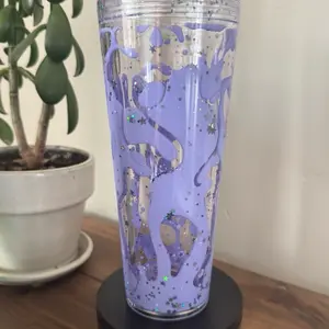 24oz Purple Acrylic Fast-Moving Snowglobe Tumbler Cup - Portable Water Bottle with Glitter Accents, Unique Design, Washable Reusable Kitchenware Drinkware for Stylish Beverages