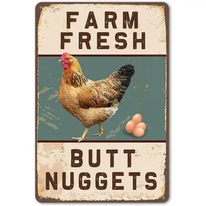 Funny Chicken Coop Sign Vintage Chicken Sign - Farm Fresh Butt Nuggets Sign Outdoor Chicken Decor 8" * 12" (277)