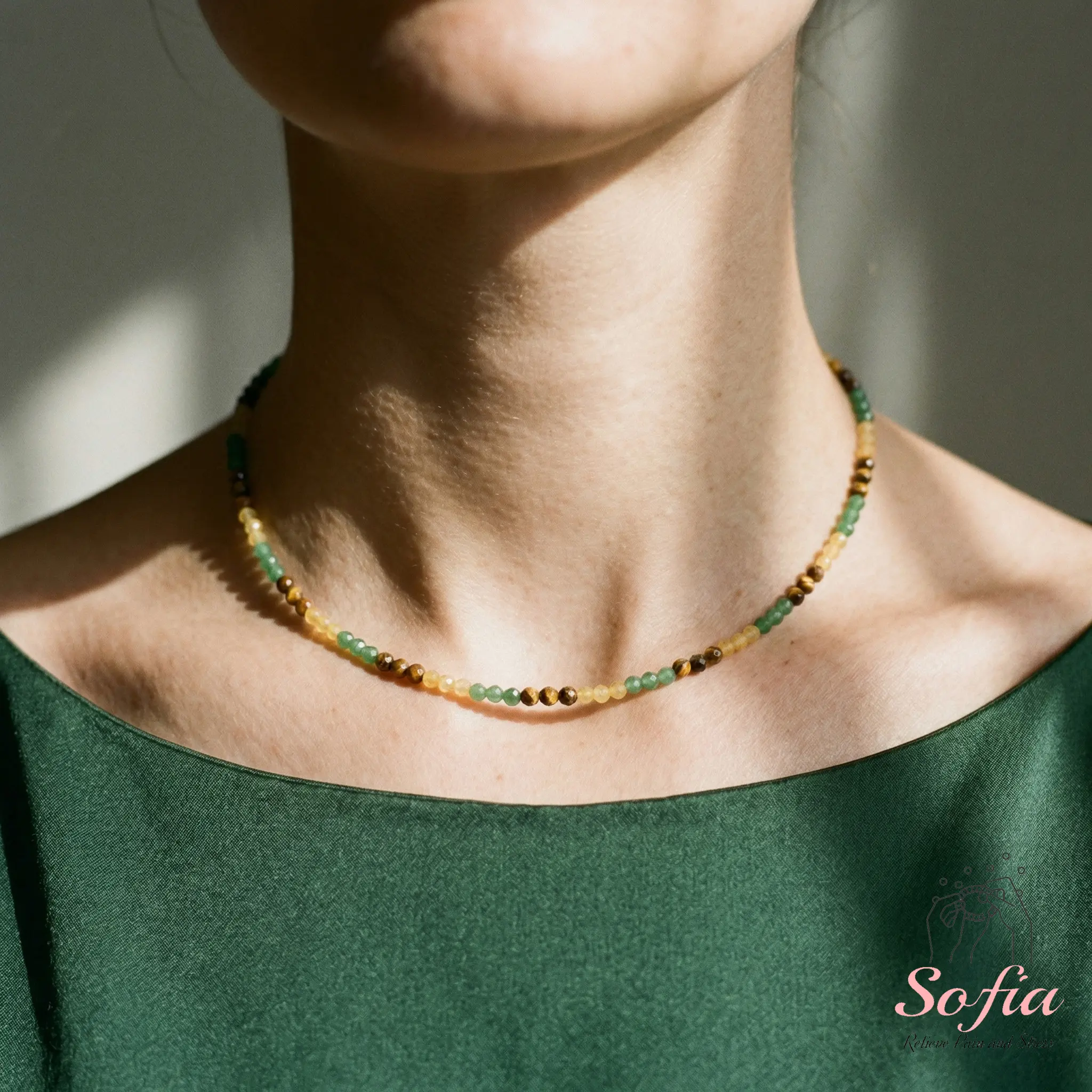 Abundance Choker - Dainty Waterproof Beaded Spiritual Stone Necklace, Minimalist Melange Colored Gemstone Natural Crystal Necklaces & Pendants, Stackable Summer Jewelry