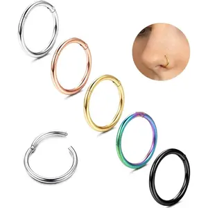 MILACOLATO 5count G23 Titanium Nose Rings Hoops 16G/18G/20G Septum Hinged Nose Rings Clicker Rings for Lip Cartilage Daith Helix Rook Tragus Ear Lobe Earrings Conch Piercing Jewelry Hypoallergenic Nose Rings for for Women Men 6mm/8mm/10mm/12mm
