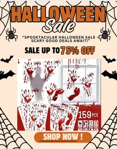 159 PCS Halloween Blood Handprint & Tattoo Sticker Set | Creepy Wall, Window & Floor Decals | Spooky Decor for Party, Haunted House, Indoor/Outdoor | Scary Vibes Starter Kit