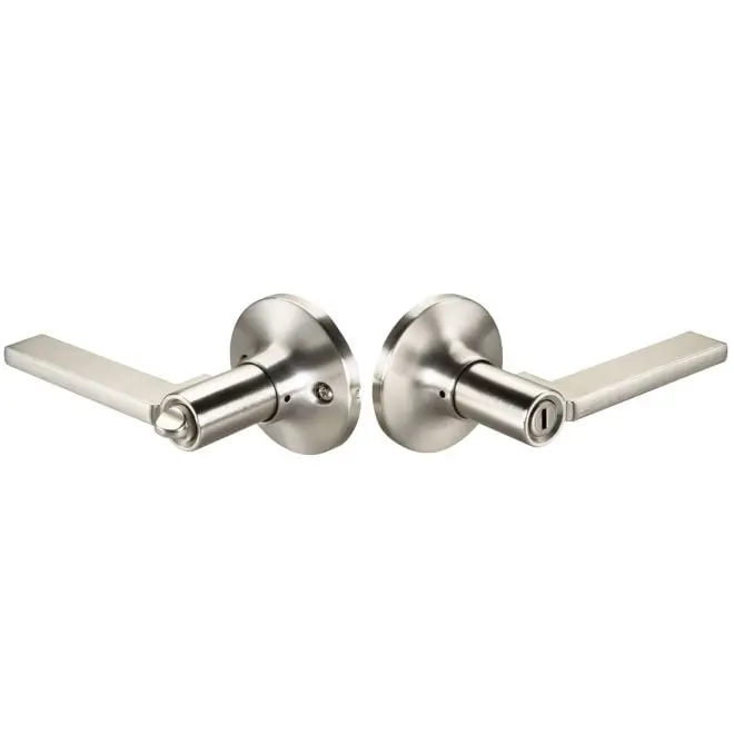 Yale YR23SBADA619 Residential Edge Privacy Push Button Lock, Seabrook Lever Style Keyless Lock Doorknob, Satin Nickel, Keyless Doorknobs, Lever Style Doorknobs