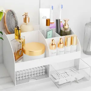 Makeup Organizer with Drawers – White Cosmetic Storage Box for Vanity, Dresser & Bathroom Countertop, Holds Skincare, Lipstick & Brushes