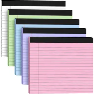 5 Pack Wide Legal Pads 11" x 9.5" Landscape White  Purple Blue Green College Ruled Note Pad Narrow Ruled 30 Sheets per Notepad Perforated Writing Paper Thick Backboard Horizontal Pads of Paper