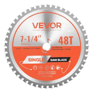 VEVOR Circular Saw Blade,  185 mm Diameter, 48 Sharp Alloy Teeth, 15.875 mm Arbor, Fine Finish, Metal Cutting Blade for Circular Saw, with Noise-Reducing Heat Vents, for Cutting Steel and Aluminum