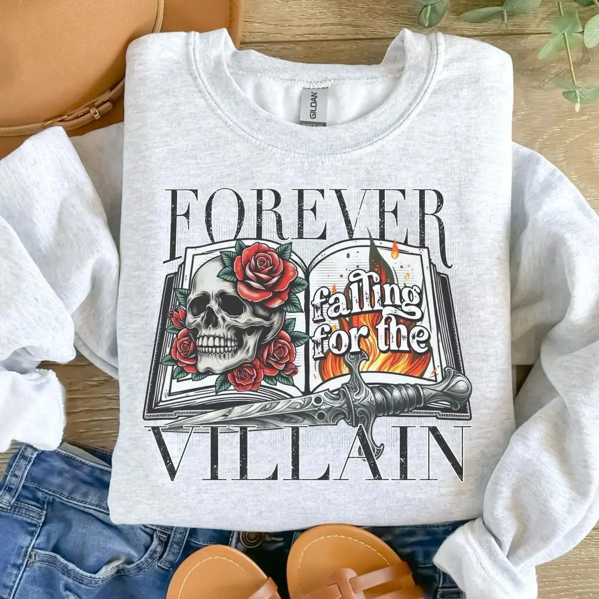 Skyloom Studio Forever Falling For The Villain Sweatshirt - Ash Grey - Sublimation - Unisex Sizing