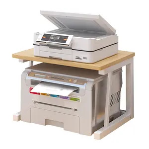 Desktop Printer Stand, 2 Tier Wood Printer Shelf, Under Desk Small Table for Scanner, Copier, Small Space Storage Organizer for Home Office Kitchen