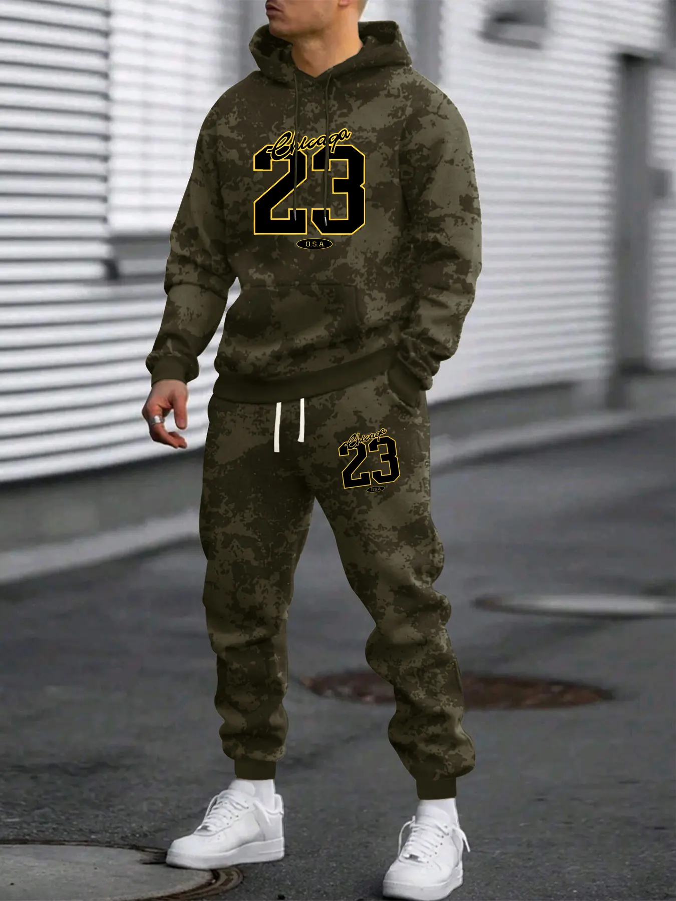 Men's 2-Piece Tracksuit with Chicago #23 Graphic, Casual Long Sleeve Athletic Outfit with Pockets for Loungewear, Hoodie And Sweatpants, Athletic Clothes Set, Casual Tracksuit, Loungewear Sweatsuit, Sets Tracksuits