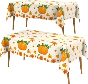 Thanksgiving Tablecloth Set 2 PCS 54" X 108" Pumpkin Maple Leaf Design Disposable Plastic Tablecloth for Autumn Harvest Parties & Celebrations Premium Quality Durable Spill-Proof
