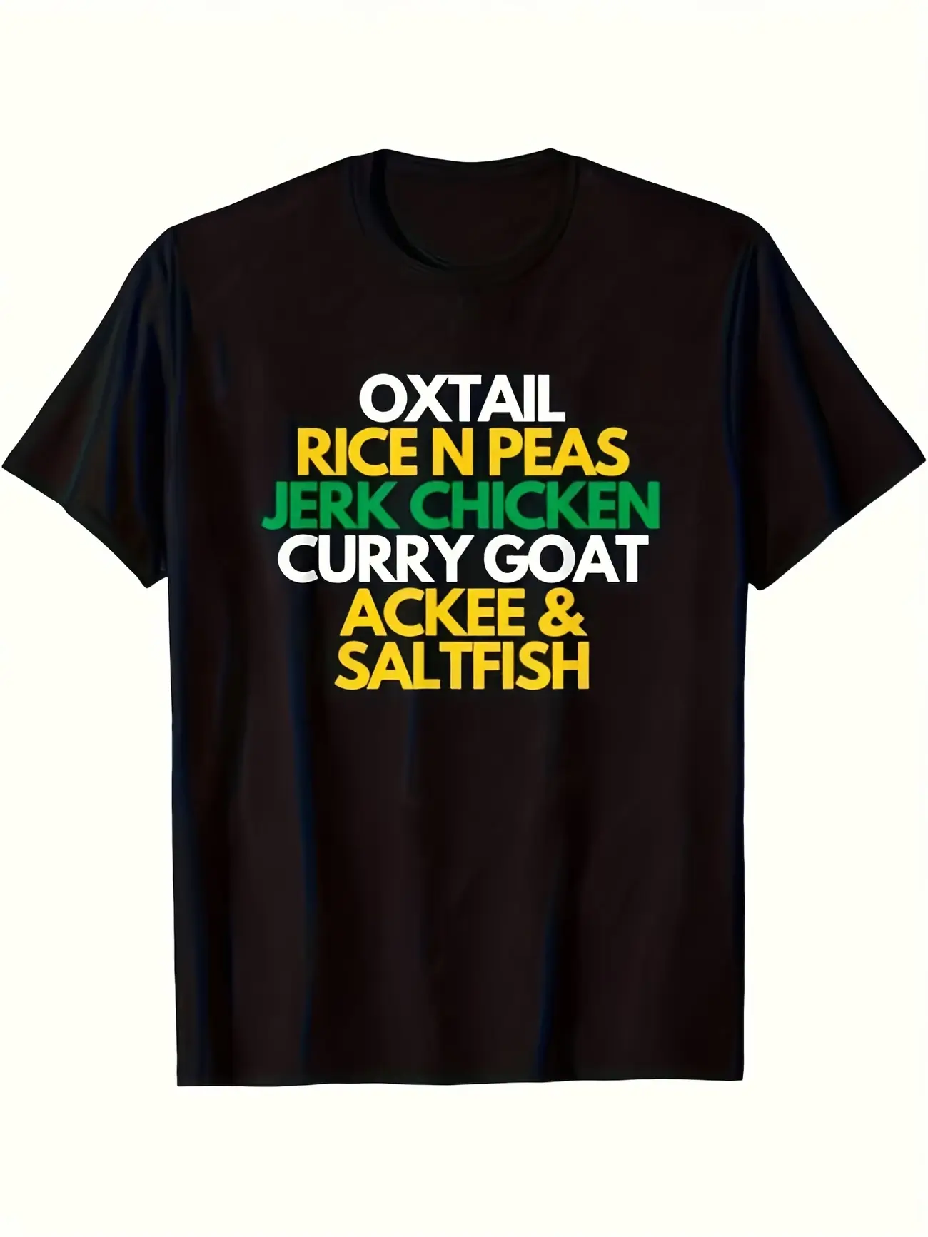 Men'S Jamaican Food Pride Graphic T-Shirt - Black Regular Fit Short Sleeve Tee With Vibrant Fade-Resistant Oxtail Rice & Peas Lettering - Unisex Casual Wear For Caribbean Cuisi, Casual Short Sleeve Tee Soft