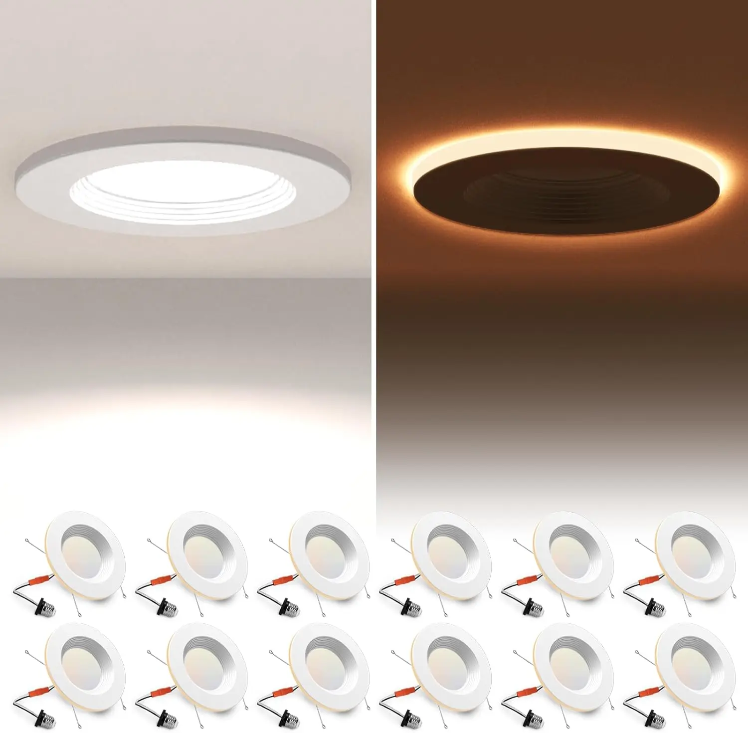 POWERASIA 6-in Recessed LED Panel Pin Lights with C-Clip, 5CCT Dimmable Adjustable Brightness Color Changing Nightlight, 630lm Energy-Saving Recessed Lighting for Bedroom, Living Room