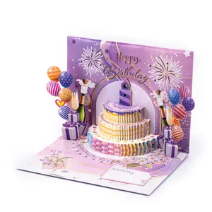 3D Birthday Card with Lights and Music Blow Out Candles Cake Pop Up Greeting Card for Birthday Gift