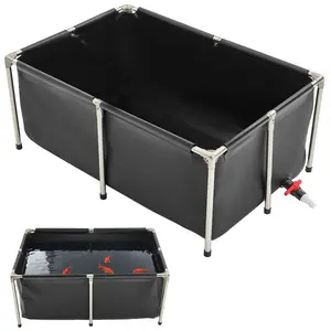 summervibes VEVOR Canvas Fish Pond, 126.8 Gal Above Ground Fish Pond, Foldable PVC Koi Tank, Rectangular Goldfish Tank with Stable Frame and Drain Valve, for Aquaculture, Koi Breeding, and Irrigation (Black)