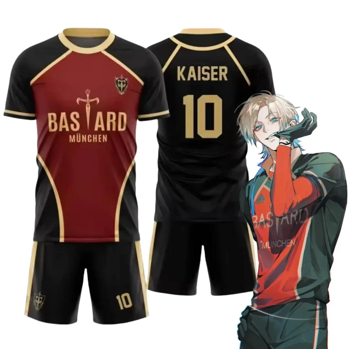 Anime Bastard Munchen #10 Michael Kaiser 3D-Printed Fabric Football Shirt & Shorts Cosplay Costume Set, DIY Specialty Supplies for Cosplay Enthusiasts (No Battery Needed) - Kaiser Shirt Set 10