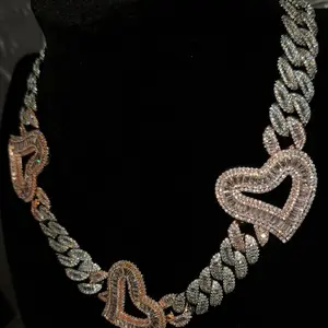 Real Popular- two tone, three heart Cuban link choker