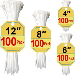 White Zip Ties Assorted Sizes 4+6+8+12 Inch, 400 Pack, White Cable Ties, Zipties Clear, UV Resistant Wire Ties, Plastic Ties, Clear Zip Tie, SiKuLin