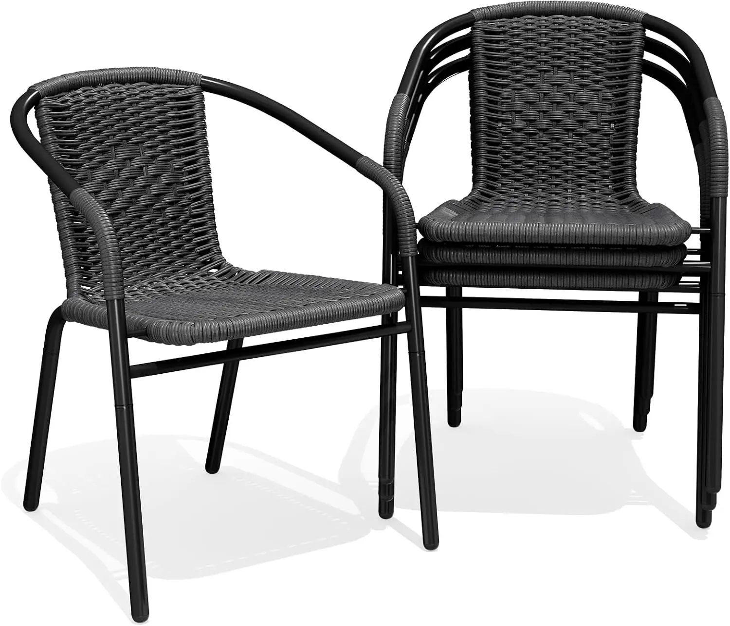 JEAREY Outdoor Patio Rattan Dining Chairs Set of 4, All Weather Stackable Dining Chairs for Lawn, Restaurant, Garden, Grey