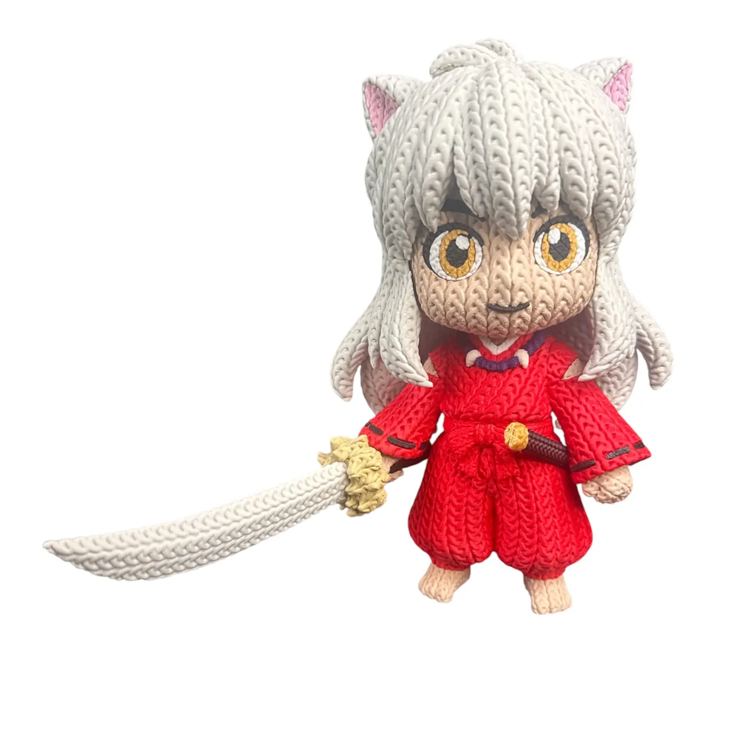 3D Printed Knitted Inuyasha-Inspired Figurine - Home Decor Collectible