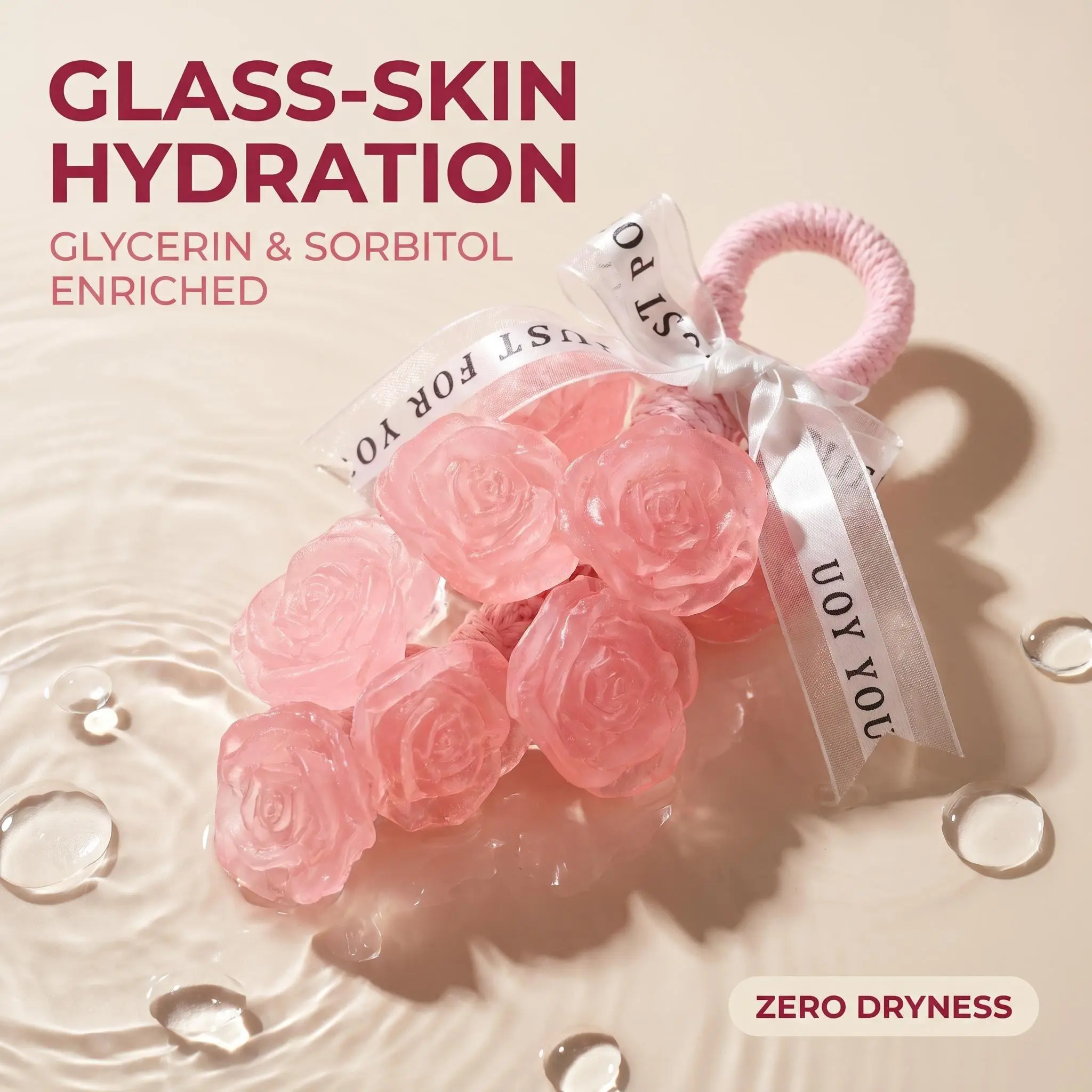 3D Crystal Rose Handmade Soap on a Rope - Pink Floral ASMR Bath Gift