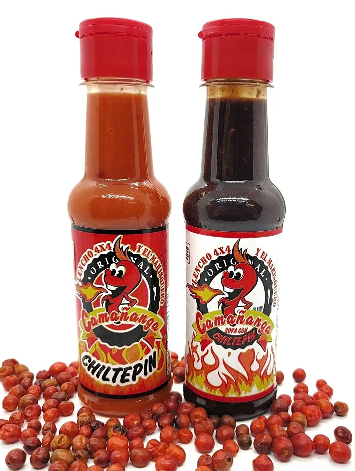 ( 2 pack ) Camananga Salsa Chiltepin Red, Camananga Tepin Red Seafood Sauce Original by Lencho 4x4 and Marisquero from Guasave Sinaloa, 5 oz Flavor Dip