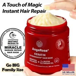 AngeRose Hair Care Set: Keratin & Collagen Hair Mask, Keratin Hair Vitamin Serum - Enriched with Argan and Jojoba Oils, Vitamins A, E, & B5, Featuring AngeRose Signature Scent for Deep Repair，Hydration of Dry, Damaged Hair Moisturize, Moisturizing.