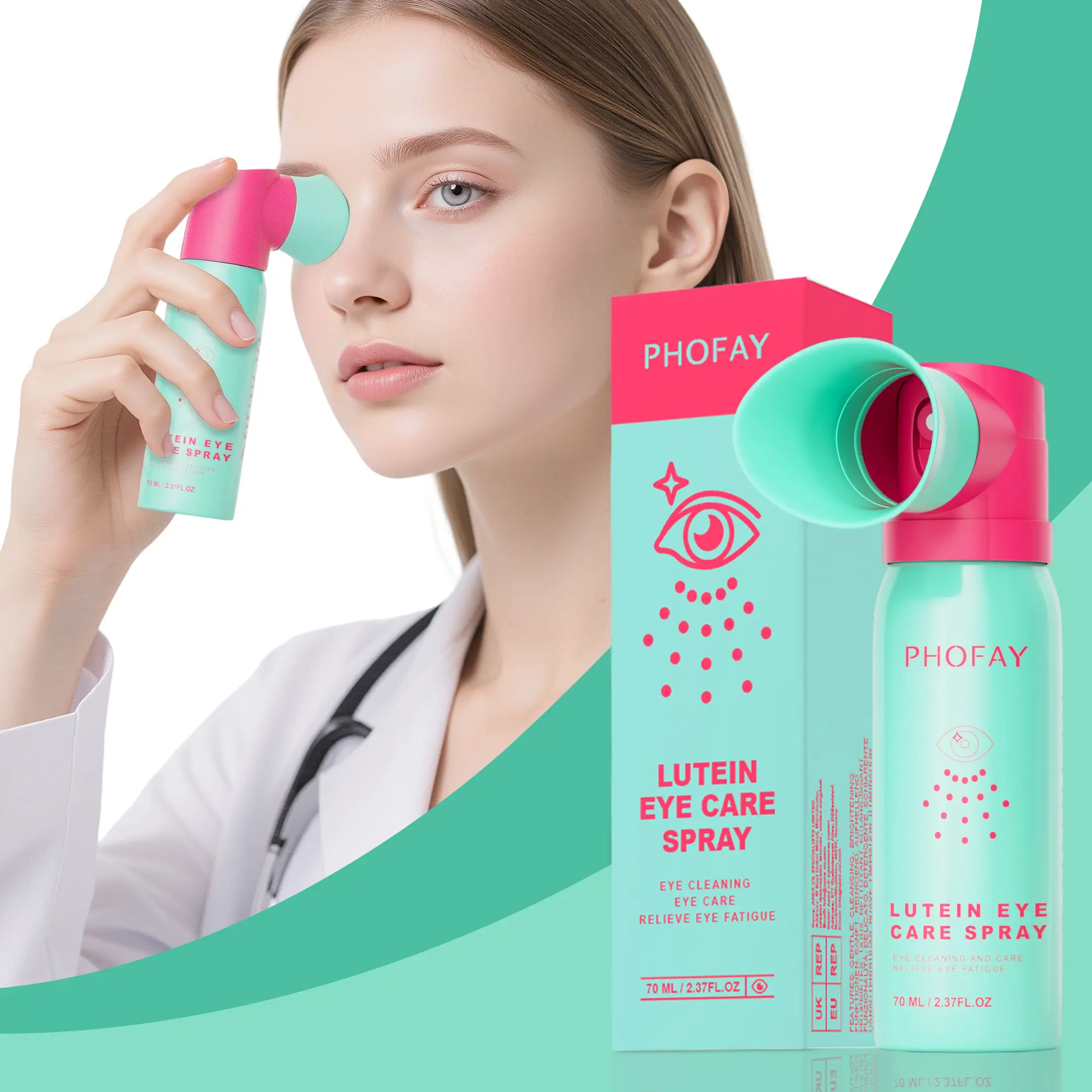 Lutein Cooling Mist for Eye Fatigue Relief - Moisturizing, Non-Medical Formula for Home, Study, or Outdoor Use, Suitable for Adults, Office, Phofay, 200G, 24 Months, Daily Care, Portable, Single Item, Soothing, Gift, Spray, Care Spray, Refreshing, Unscent
