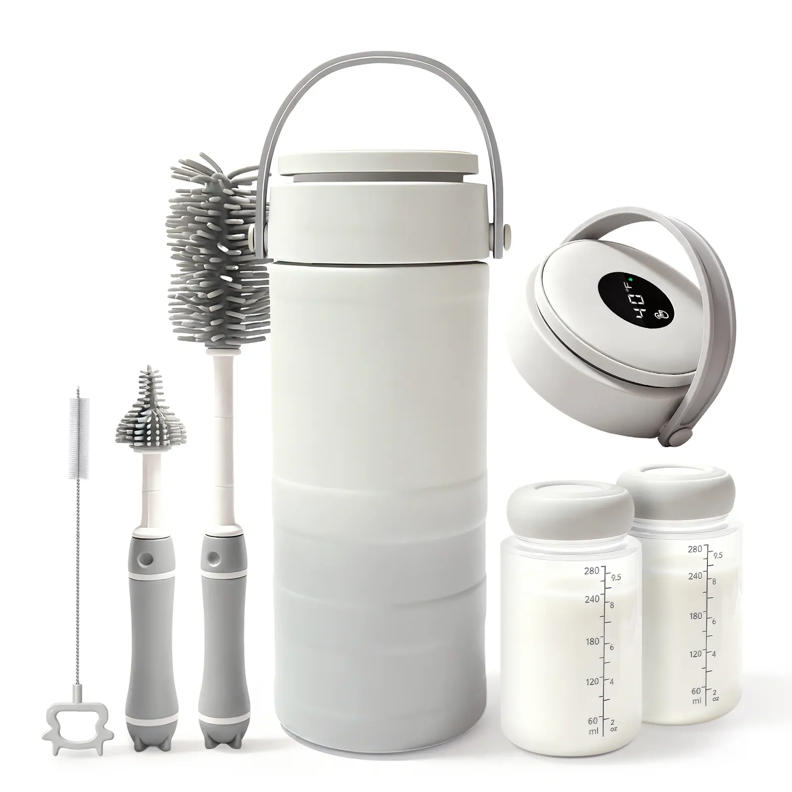 Portable Breast Milk Cooler – HOKORIIKU 22oz Breastmilk Chiller with Temp Display, 360° Total Cooling Keeps Fresh 24H, Large-Capacity for Travel/Outdoor, Set Includes + Brush 2 Milk Bottles