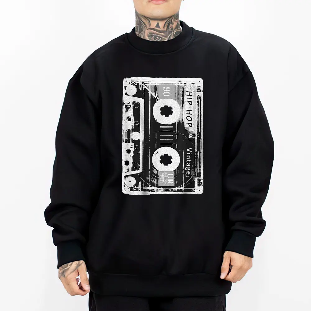 Vintage Cassette Hip-Hop Music Chicano Clothing, Mexican Clothes, Lowrider Clothes, Oversized Graphic Tee Medium Heavy Sweatshirt Hoodie for Men & Women Long Sleeve Fabric