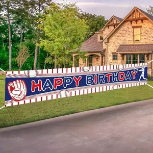 Baseball Pattern Happy Birthday Banner, 1 Count Baseball Party Birthday Decorations, Party Decoration Supplies for Home and Outdoor, Party Decorations Banners