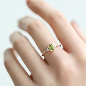 Peridot Oval Cut Ring/Gemstone Ring/August Birthstone/Gold plated 925 Sterling Silver