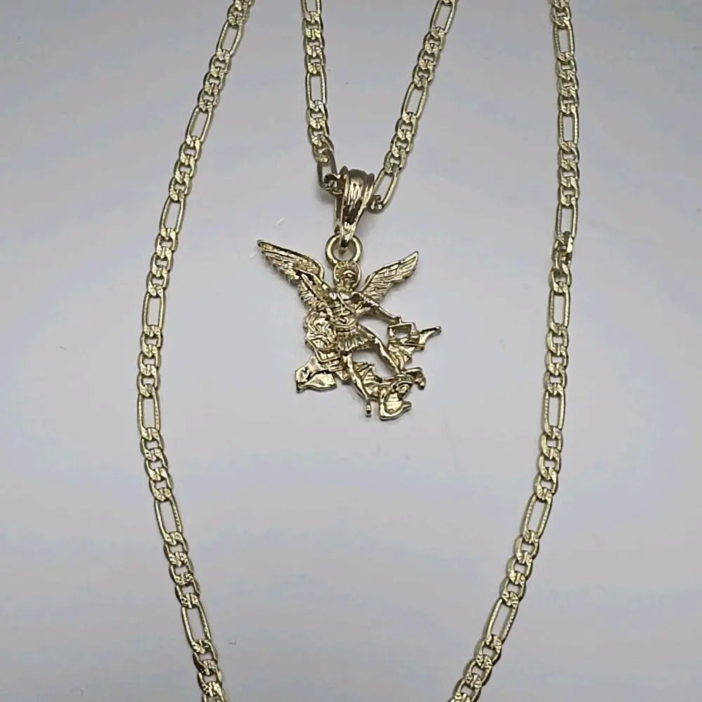 Saint Michael's small necklace figaro style gold-plated 18"inches smallest Religious Jewelry