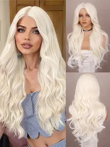 Long Wavy Blonde Wig - 32 Inch Long Platinum Blonde Wigs for Women - Middle Part Natural Looking Synthetic Hair Wigs Halloween Cosplay Wigs - Platinum Blonde Wavy Synthetic Hairpiece