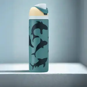 Owala 32oz FreeSip Color Drop Fin Frenzy Stainless Steel Water Bottle New, Dolphin Pattern Tumbler Drinkware