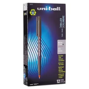 Uni-Ball UBC60042 0.5 mm Micro Red Ink Black Matte Barrel ONYX Stick Roller Ball Pen - 1 Dozen
