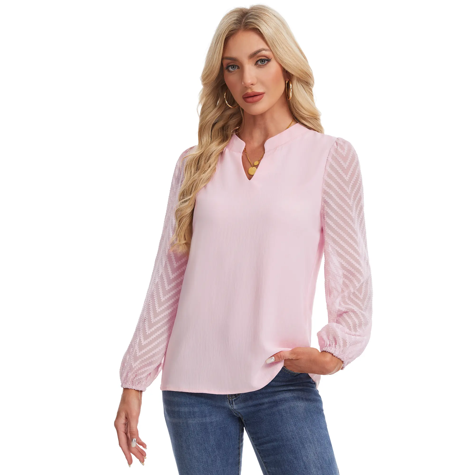 YUCOLEN 1/2pack Blouses for Women Dressy Casual Long Sleeve Chiffon Top V-Neck Puff Sleeve Work tops for Women Business,back to school,back to school shopping