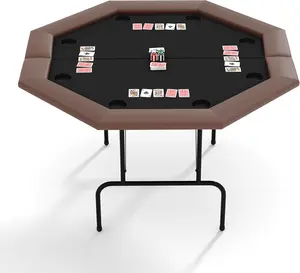 8 Player Poker Table Foldable, Blackjack Table with Cup Holders, Waterproof Armrest & Heavy-Duty Metal Frame, Portable Card Table for Texas Holdem Home Games & Parties