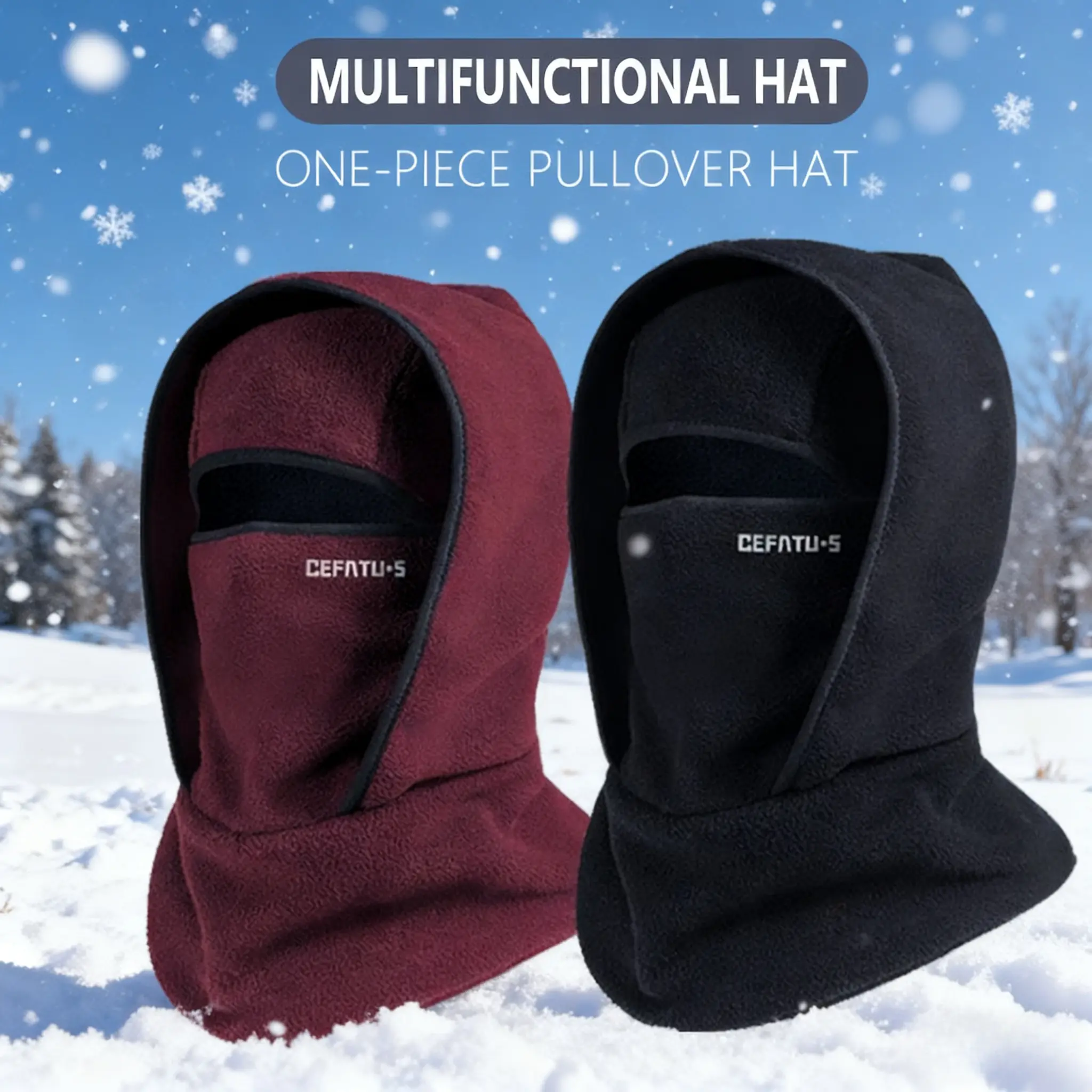 Multifunctional Outdoor Winter Warm Hat with Integrated Neck Strap Cycling Face Mask Sports Ski Headgear Windproof Fleece-Lined Balaclava for Cold Weather Activities